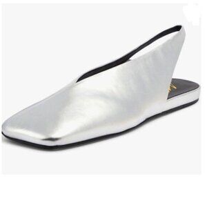 miss left Silver Slingback Square Toe Sandals Low Wedge Heel Slip On Shoes